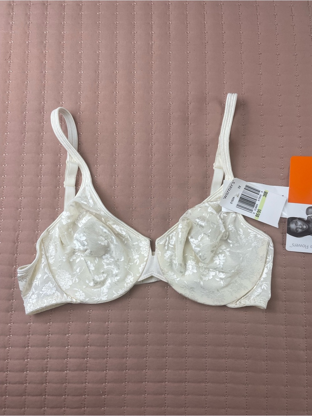 Warner's Cream Floral Unlined Underwire Bra 38B